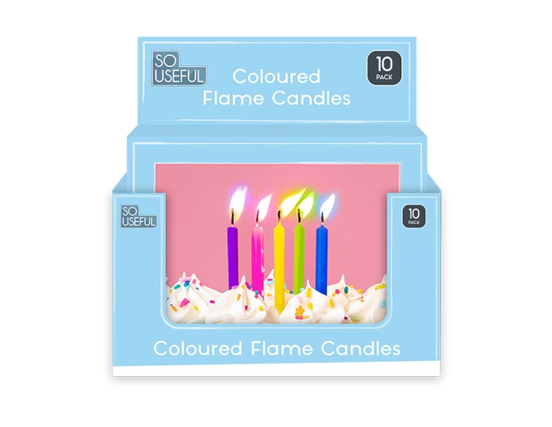 Wholesale Coloured Flame Party Candles 10pk CDU Wholesale Coloured Flame Party Candles 10pk CDU