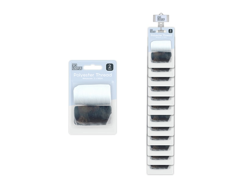 Wholesale Polyester Thread 500m 2pk With Clip Strip Wholesale Polyester Thread 500m 2pk With Clip Strip