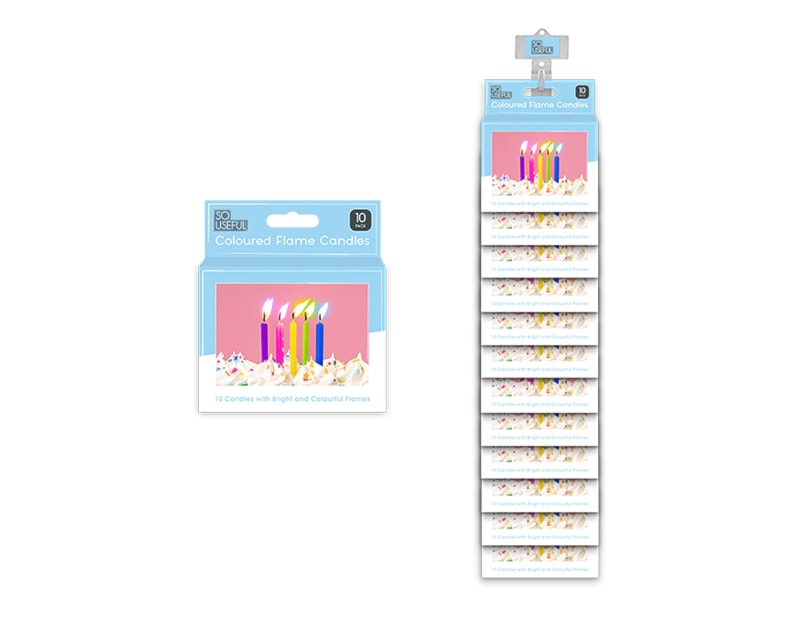 Wholesale Coloured Flame Party Candles 10pk With Clip Strip Wholesale Coloured Flame Party Candles 10pk With Clip Strip