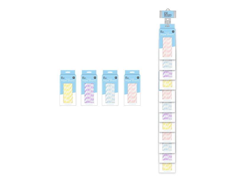 Wholesale Pastel Paper Straws 50pk With Clip Strip Wholesale Pastel Paper Straws 50pk With Clip Strip