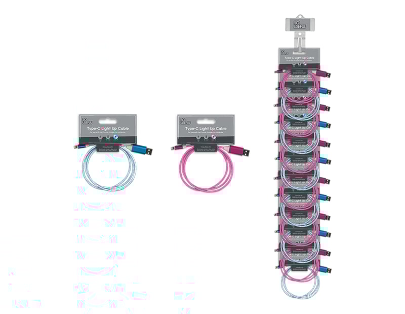 Wholesale Type-C Light Up Charging Cable With Clip Strip Wholesale Type-C Light Up Charging Cable With Clip Strip