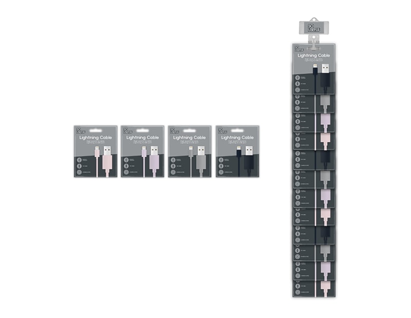 Wholesale Lightning to USB Coloured Cable 1m With Clip Strip Wholesale Lightning to USB Coloured Cable 1m With Clip Strip