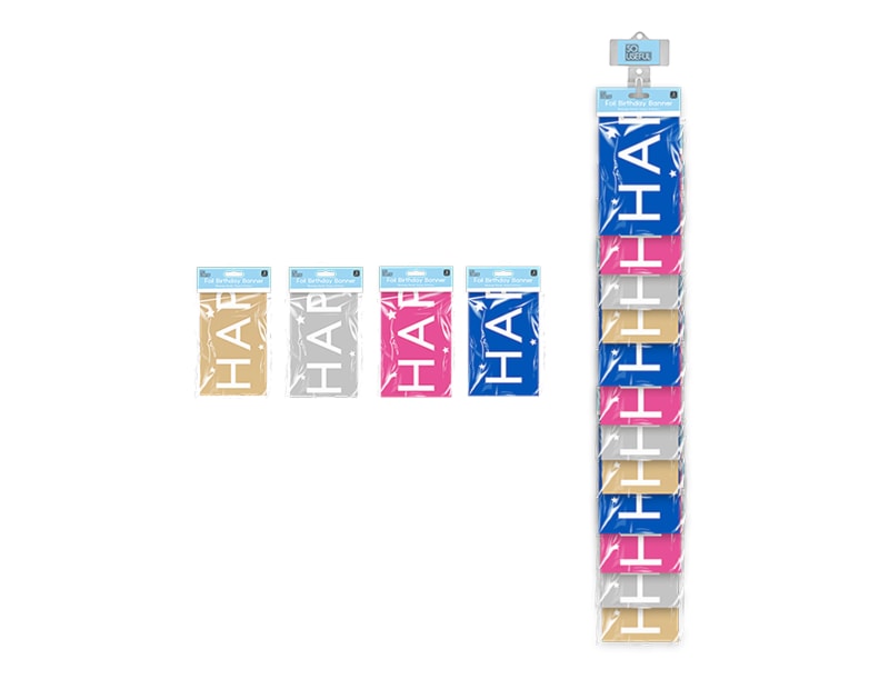 Wholesale Metallic Foil Happy Birthday Banner 3m With Clip Strip Wholesale Metallic Foil Happy Birthday Banner 3m With Clip Strip