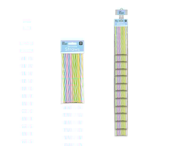 Wholesale Reusable Straw 20pk With Clip Strip Wholesale Reusable Straw 20pk With Clip Strip