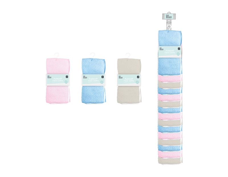 Wholesale Baby Face Cloths 3pk With Clip Strip Wholesale Baby Face Cloths 3pk With Clip Strip