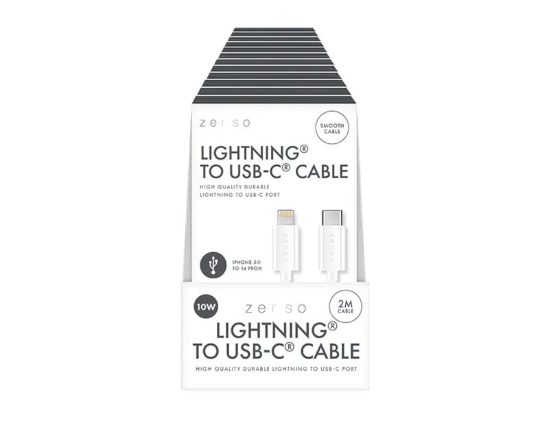 Wholesale White Lightning to Type-C 2M Cable CDU Wholesale White Lightning to Type-C 2M Cable CDU
