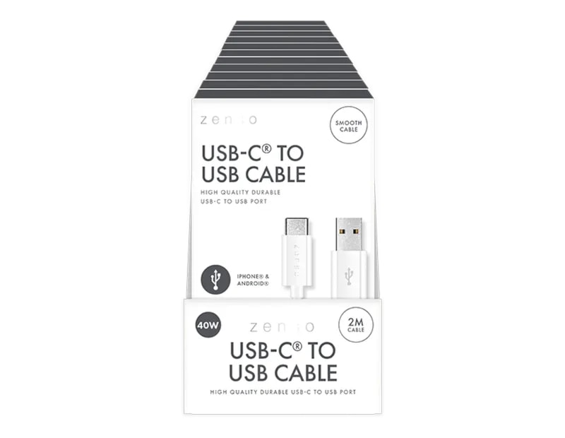 Wholesale White Type-C to USB 2M Cable CDU Wholesale White Type-C to USB 2M Cable CDU