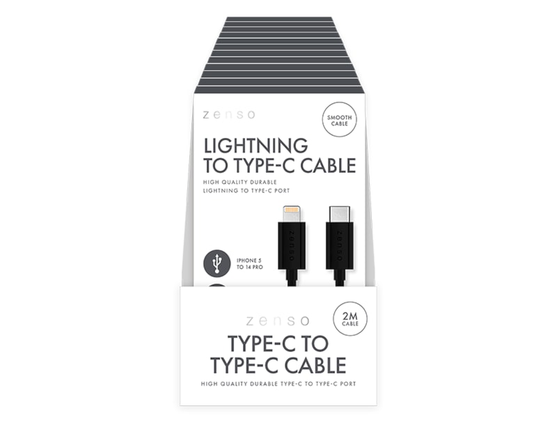 Wholesale Black Lightning to Type-C 2M Cable CDU Wholesale Black Lightning to Type-C 2M Cable CDU