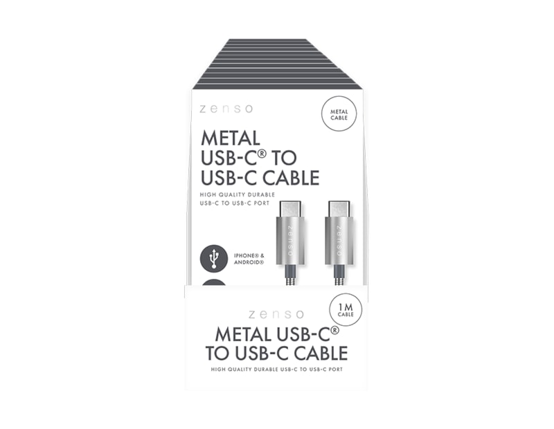 Wholesale Metal Type-C to Type-C Charge/Sync 1M Cable CDU Wholesale Metal Type-C to Type-C Charge/Sync 1M Cable CDU