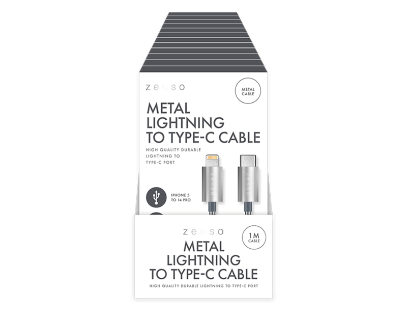 Wholesale Metal Lightning to Type-C Charge/Sync 1M Cable CDU Wholesale Metal Lightning to Type-C Charge/Sync 1M Cable CDU