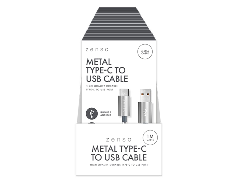 Wholesale Metal Type-C to USB Charge/Sync 1M Cable CDU Wholesale Metal Type-C to USB Charge/Sync 1M Cable CDU