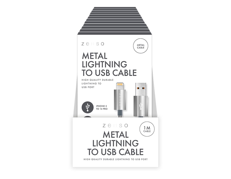 Wholesale Metal Lightning to USB Charge/Sync 1M Cable CDU Wholesale Metal Lightning to USB Charge/Sync 1M Cable CDU