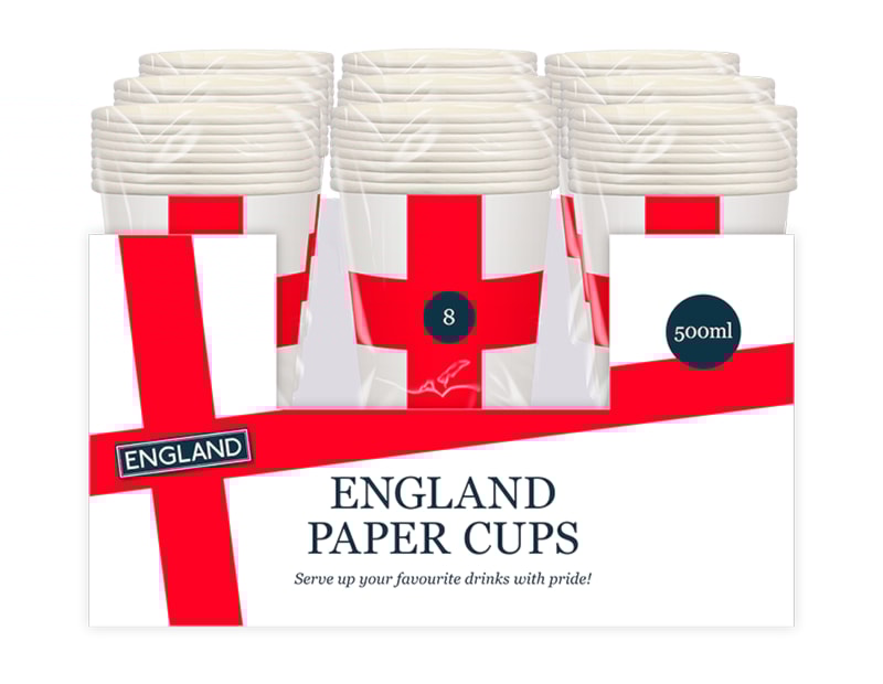 Wholesale England Printed Cup 500ml 8pk CDU