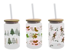 Wholesale Festive Glass Drinking Cup with straw 480ml Wholesale Festive Glass Drinking Cup with straw 480ml