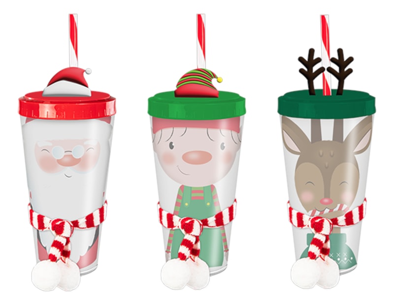 Wholesale Festive Re-usable Plastic Cup with Straw Wholesale Festive Re-usable Plastic Cup with Straw
