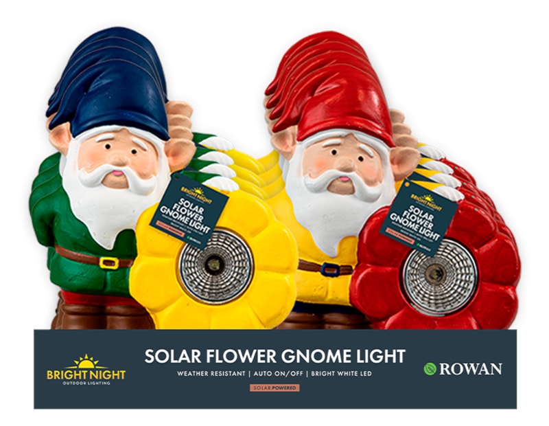 Wholesale Gnome with Flower Solar Light 15cm CDU Wholesale Gnome with Flower Solar Light 15cm CDU