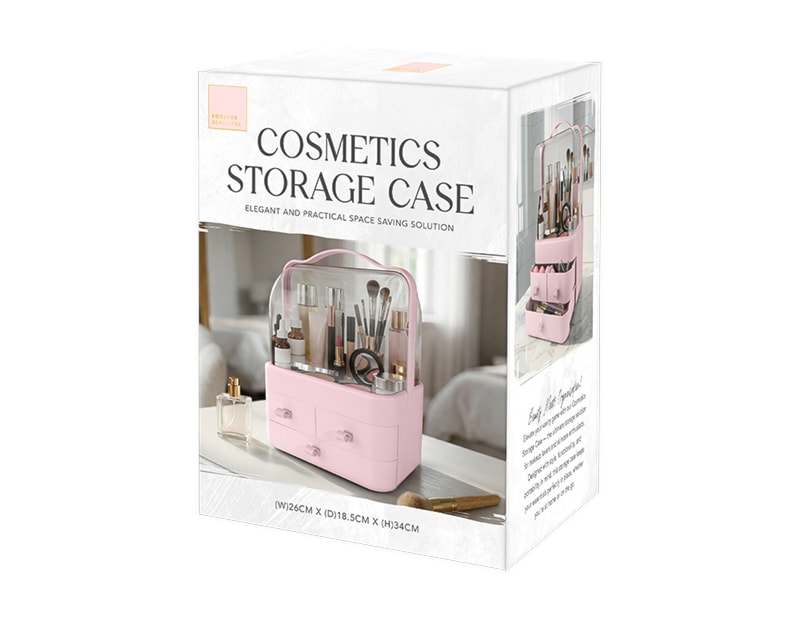 Wholesale Pink Cosmetic Storage Case with Handle & Drawers Wholesale Pink Cosmetic Storage Case with Handle & Drawers