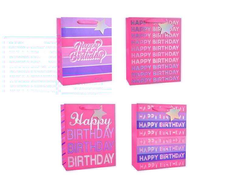 Wholesale Girls Foiled Happy Birthday Medium Gift Bag 26x32x12cm Wholesale Girls Foiled Happy Birthday Medium Gift Bag 26x32x12cm