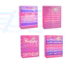 Wholesale Girls Foiled Happy Birthday Medium Gift Bag 26x32x12cm Wholesale Girls Foiled Happy Birthday Medium Gift Bag 26x32x12cm