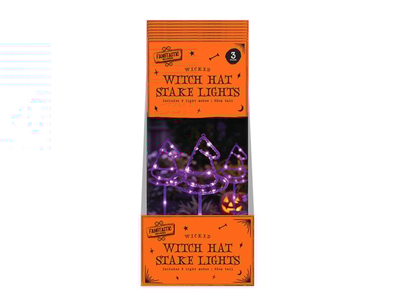 Halloween Witch Hat LED Stakes 3pk CDU Halloween Witch Hat LED Stakes 3pk CDU