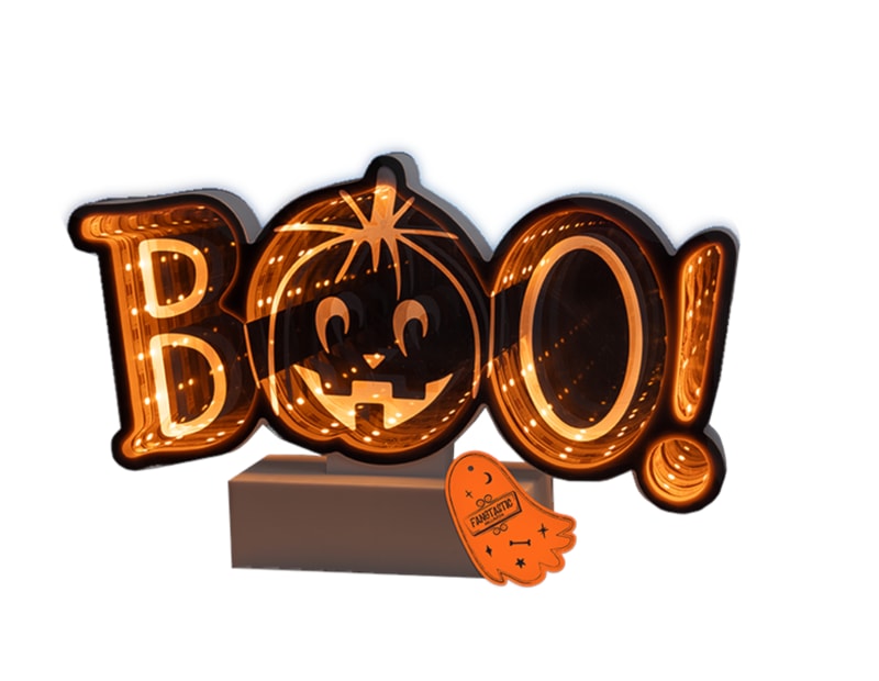 Wholesale LED Battery Operated Infinity Light Boo Pumpkin 14cm x 24cm Wholesale LED Battery Operated Infinity Light Boo Pumpkin 14cm x 24cm