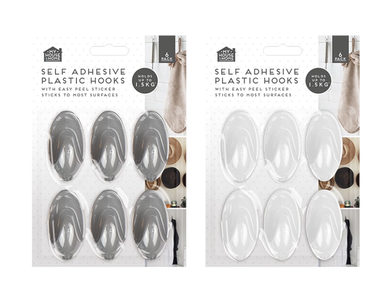 Wholesale Plastic Self-Adhesive Hooks 6pk Wholesale Plastic Self-Adhesive Hooks 6pk