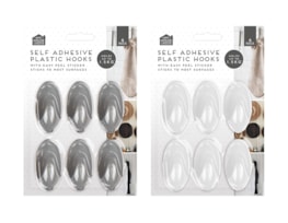 Wholesale Plastic Self-Adhesive Hooks 6pk