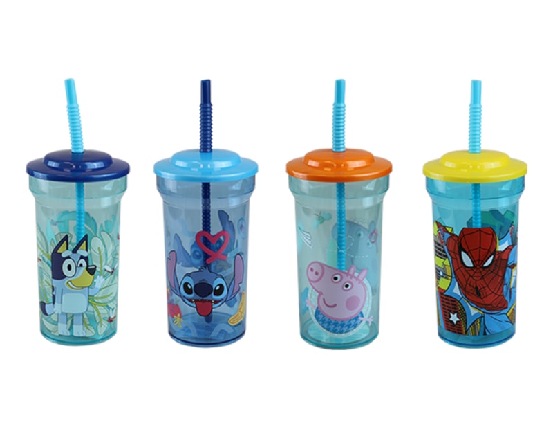 Wholesale LICENSED CLEAR STRAW TUMBLER 460ML ASSTD Wholesale LICENSED CLEAR STRAW TUMBLER 460ML ASSTD