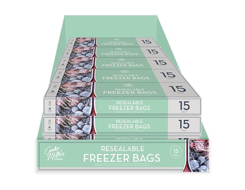 Wholesale Resealable Freezer Bags 15pk CDU Wholesale Resealable Freezer Bags 15pk CDU