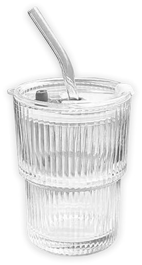 Wholesale Ribbed Glass Cup With Straw & Lid 360ml Wholesale Ribbed Glass Cup With Straw & Lid 360ml