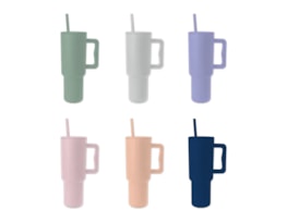 Wholesale Neutrals Double Walled Tumbler with Handle and Straw 1100ml