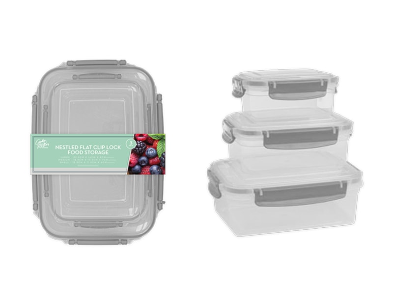 Wholesale Nestled Flat Clip Lock Food Storage - 3 PK Wholesale Nestled Flat Clip Lock Food Storage - 3 PK