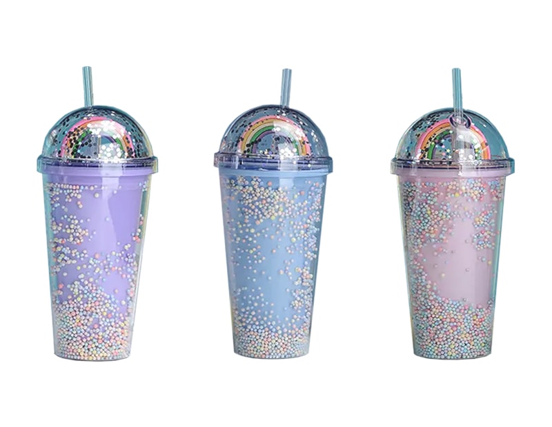 Wholesale Rainbow Dome Lid With Straw 450ml Wholesale Rainbow Dome Lid With Straw 450ml