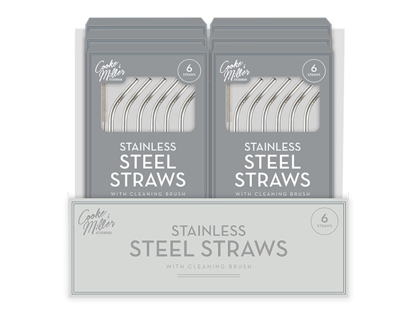 Wholesale Stainless Steel Reusable Straws 6PK - CDU