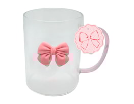 Wholesale Glass Mug With Bow and Pink Handle 450ml