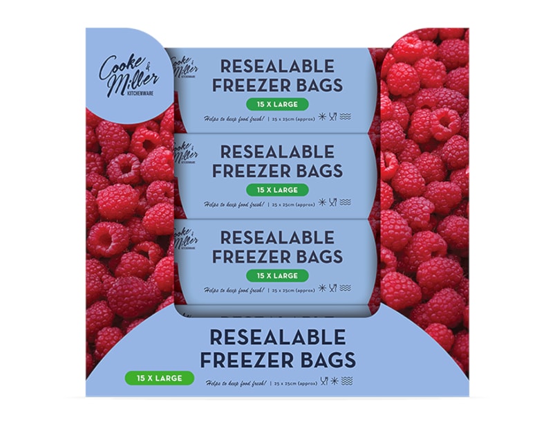 Whoelsale Resealable Freezer Bags 15pk CDU Whoelsale Resealable Freezer Bags 15pk CDU