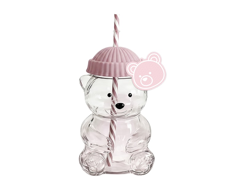 Wholesale Pink Bear Cup With Straw 500ml Wholesale Pink Bear Cup With Straw 500ml