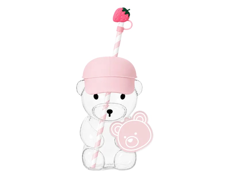 Wholesale Bear Cup With Straw & Strawberry 500ml Wholesale Bear Cup With Straw & Strawberry 500ml