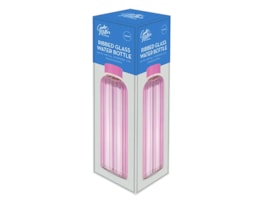 Pink Ribbed Glass Water Bottle 500ml