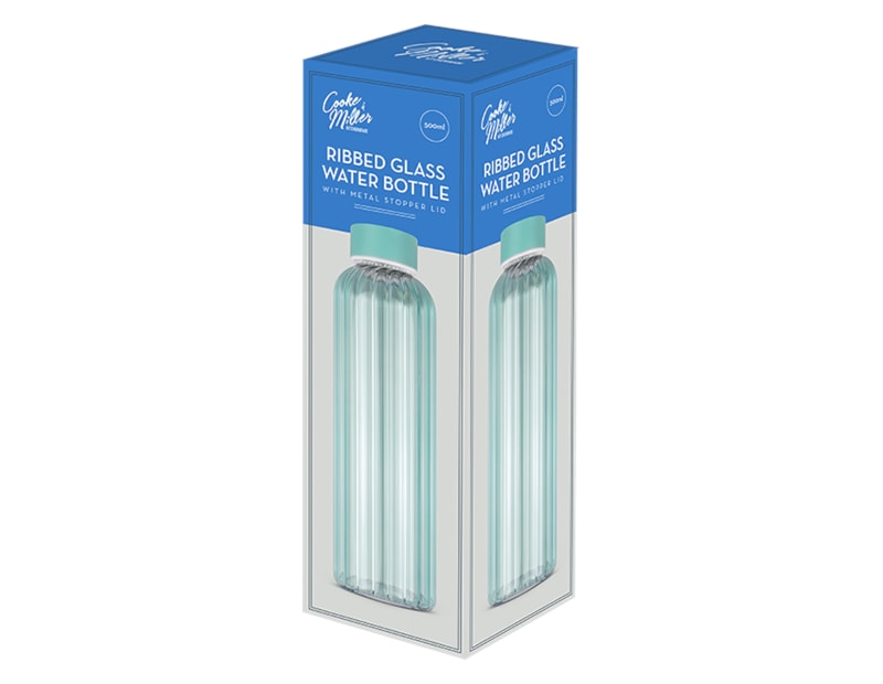 Wholesale Blue Ribbed Glass Water Bottle 500ml Wholesale Blue Ribbed Glass Water Bottle 500ml