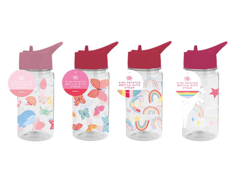 Wholesale Girls Printed Bottle With Straw 400ml Wholesale Girls Printed Bottle With Straw 400ml