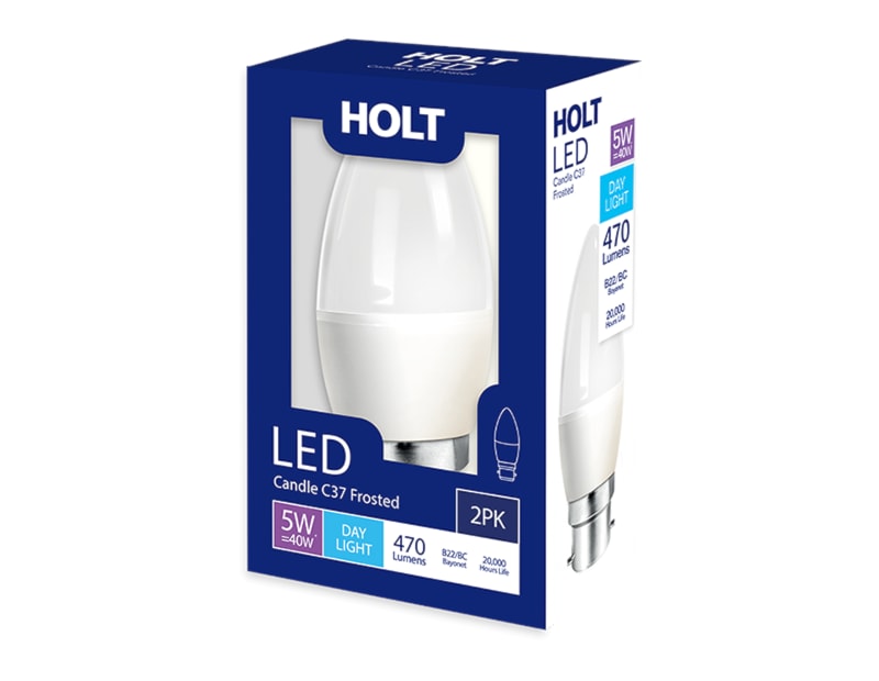 Wholesale LED Candle Bulb 5W C37 B22/BC Daylight 2pk Wholesale LED Candle Bulb 5W C37 B22/BC Daylight 2pk