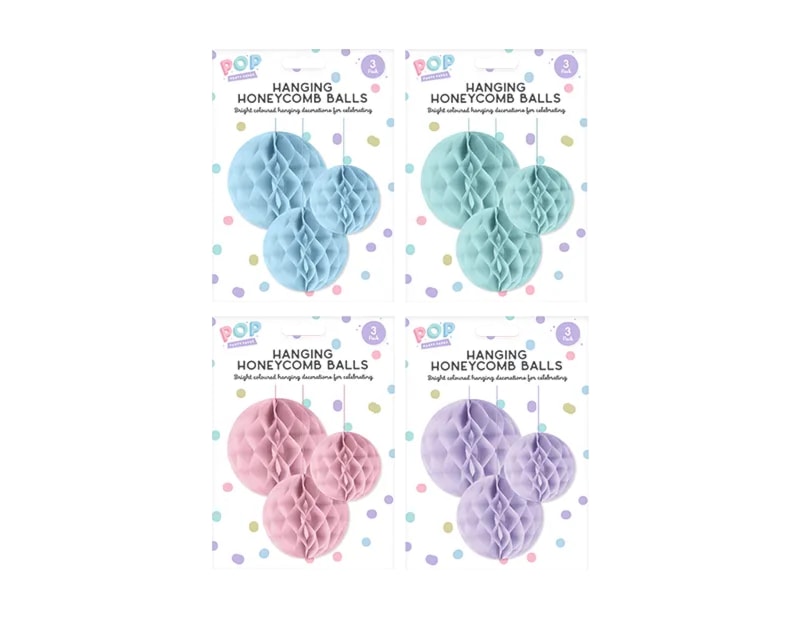 Wholesale Pastel Honeycomb Hanging Decoration 3pk Wholesale Pastel Honeycomb Hanging Decoration 3pk