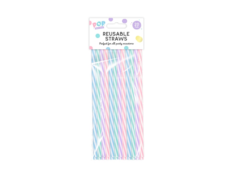 Wholesale Pastel Reusable Straws 20pk Wholesale Pastel Reusable Straws 20pk
