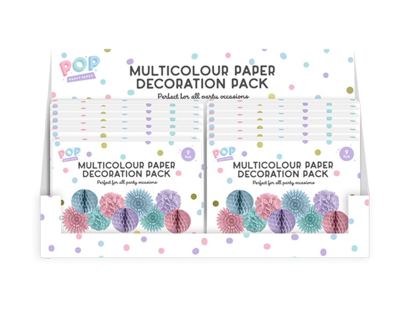 Wholesale Pastel Multicolour Paper Decoration Pack 9pk CDU Wholesale Pastel Multicolour Paper Decoration Pack 9pk CDU