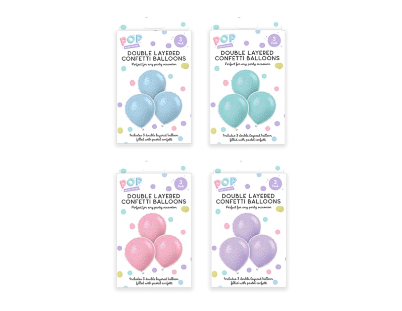 Wholesale Pastel Double Layered Confetti Balloons 3pk Wholesale Pastel Double Layered Confetti Balloons 3pk
