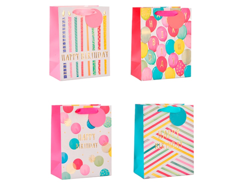 Wholesale Girls Foiled Embossed Happy Birthday Large Gift Bag  30x42x12cm