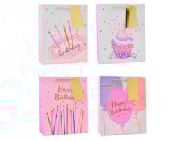 Wholesale Girls Foiled Embossed Birthday Medium Gift Bag 26x32x12cm