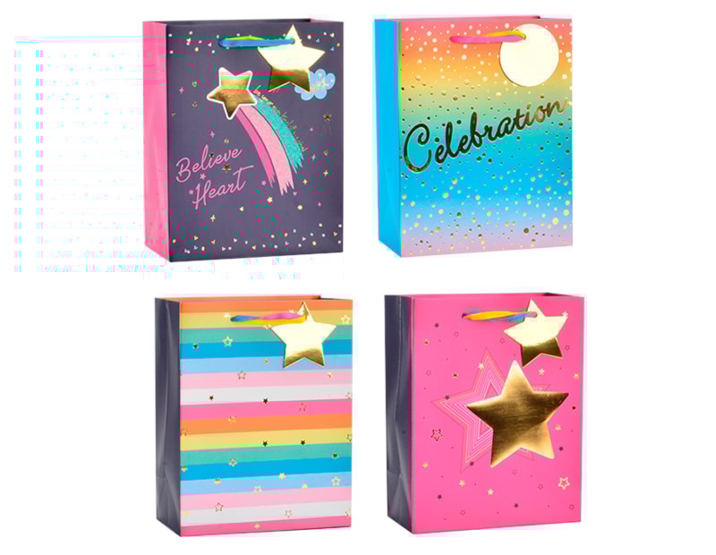 Wholesale Colourful Star Foiled Medium Gift Bag 26x32x12cm