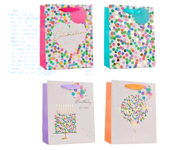 Wholesale Confetti Detail Foiled Medium Gift Bag 26x32x12cm